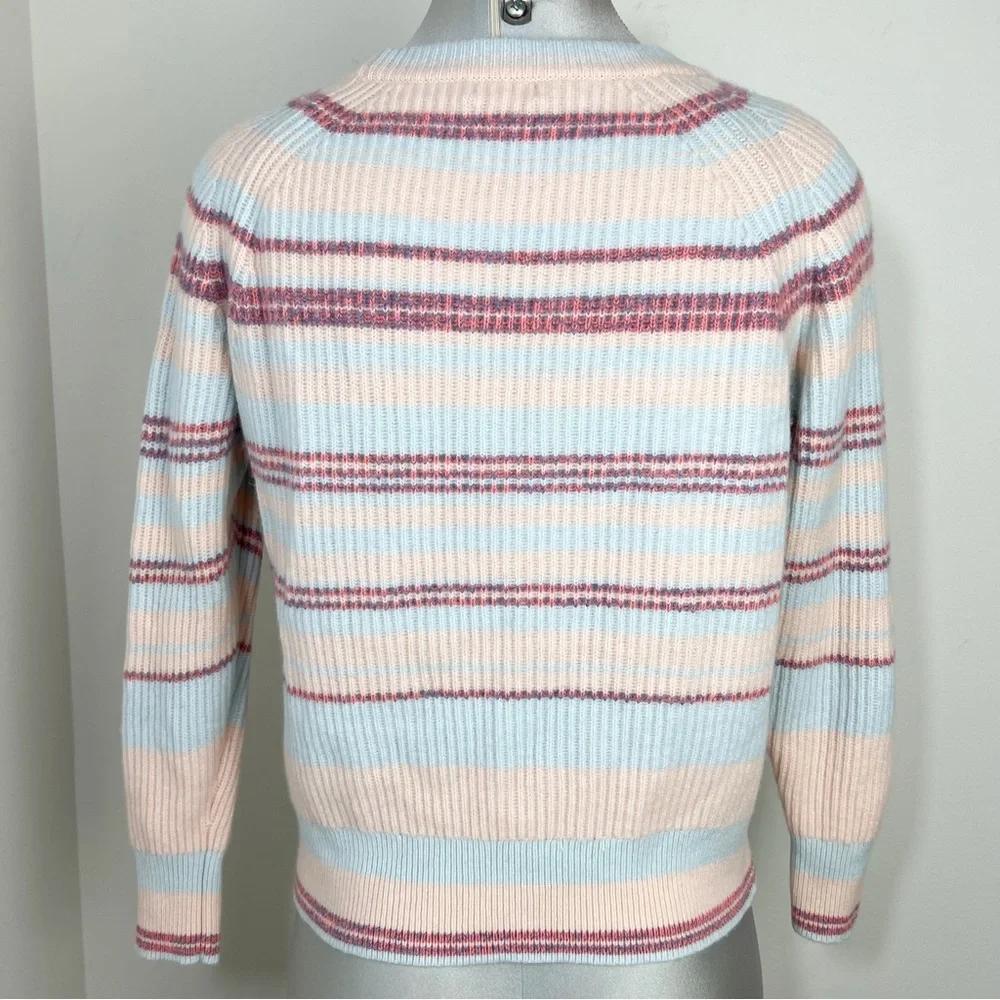 J. Crew Cashmere Ribbed Crewneck Sweater Size Small Stripped Soft Colors - Picture 4 of 8